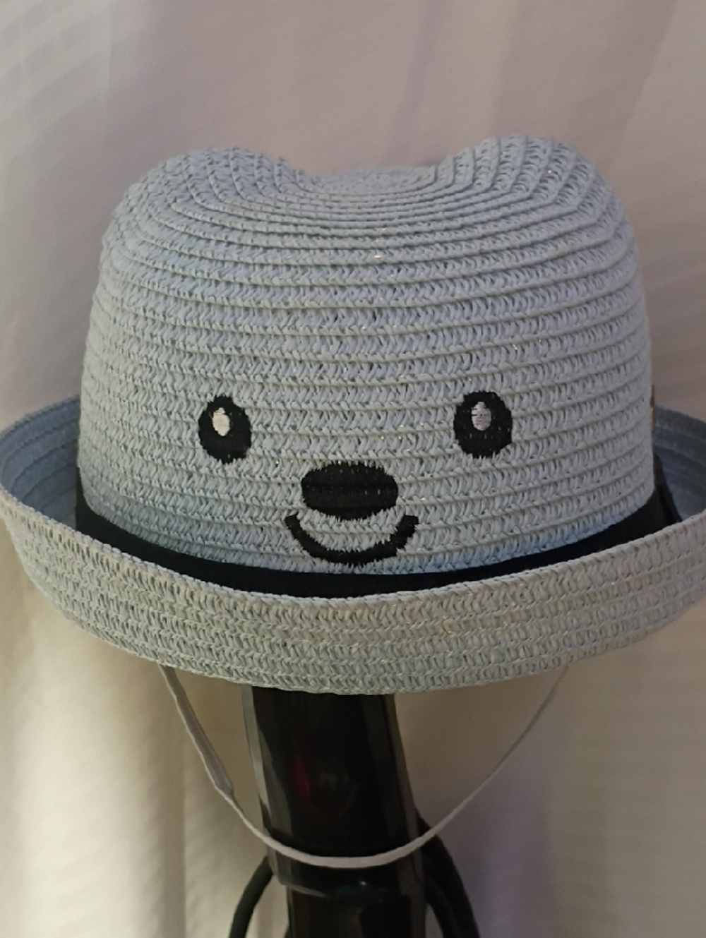 Kids Light Blue Straw Hat with Cute Face